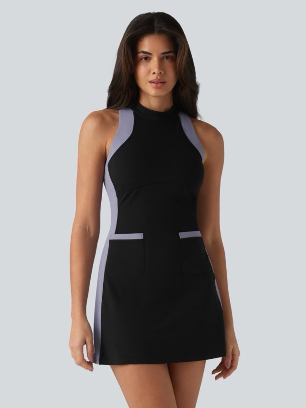 Halara UltraSculpt Mock Neck Sleeveless Color Block Mini Active Golf Dress Small